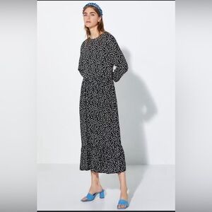 Zara polka Dot boho midi dress black-and-white